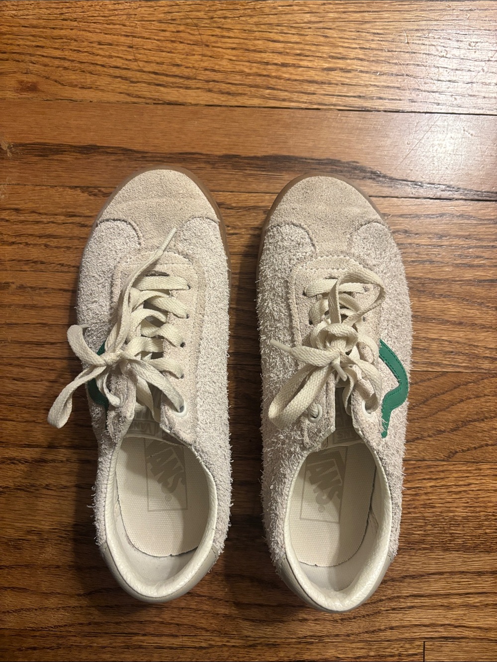 Vans Women's Cream Suede Sneakers with Green Side Chevron
